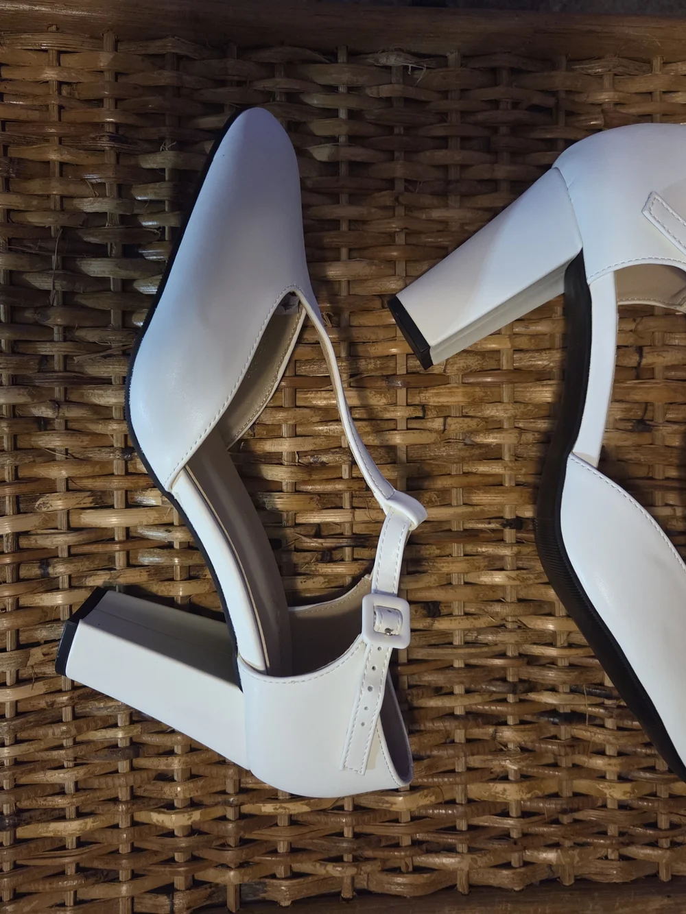 Elegant White T-Strap Block Heel Pumps for Women